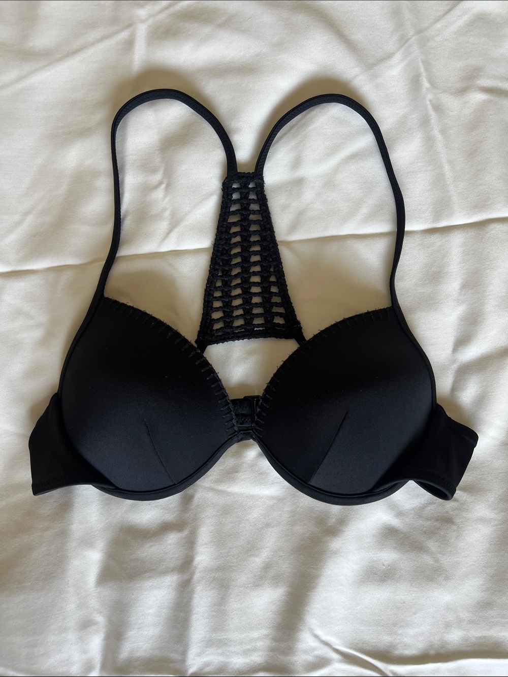 VS - Black Crochet-Back Push-Up Swim Top - 34B